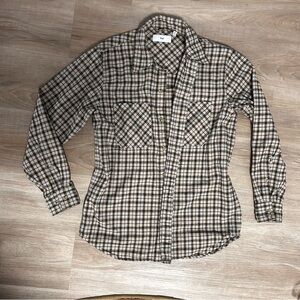 TNA Plaid Button-Down Shirt Jacket - Brown and Cream